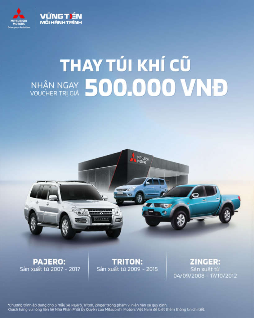 CHƯƠNG TRÌNH TRIỆU HỒI THAY THẾ BƠM TÚI KHÍ MIỄN PHÍ XE MITSUBISHI PAJERO, ZINGER, TRITON – TẶNG VOUCHER 500.000